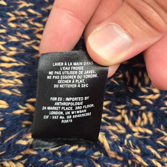 Anthropologie Sparrow Knit Cardigan M Navy Tan Fringe Boho Sweater with Pockets - Picture 9 of 13